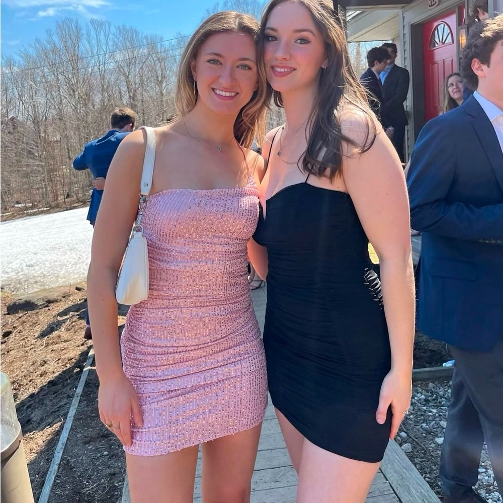 Pink one shoulder sparkly mini dress. Worn once at sorority formal!